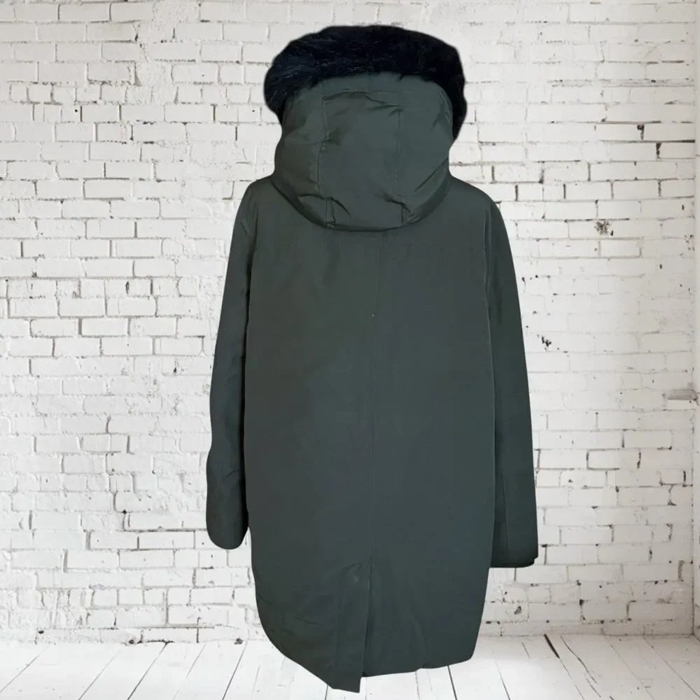Bass Parka Puffer Jacket Sz XL Womens Olive Down‎ Quilted Black Faux Fur Hood